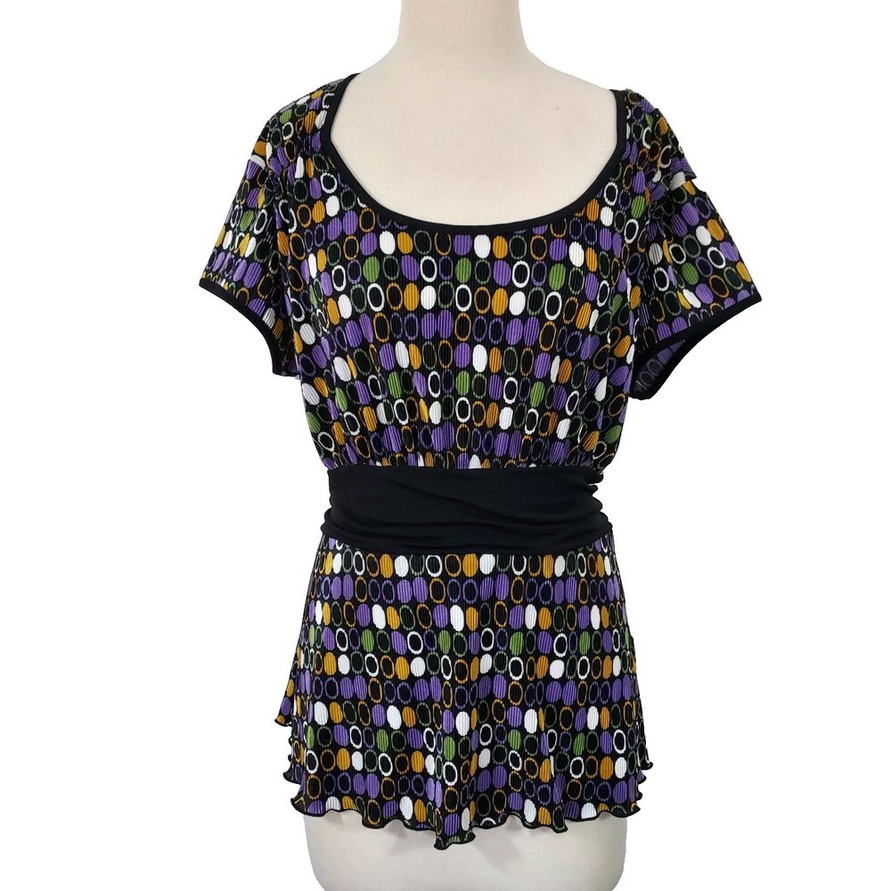 Dressbarn Shirt Top Mini Pleat Short Sleeve Womens Plus Size 2X Stretch Scoop